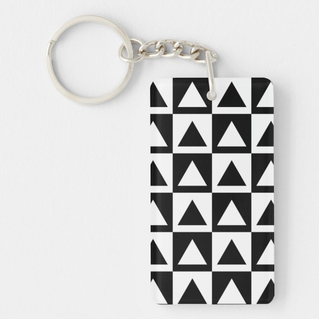 Black and White Geometric triangle pattern Keychain (Front)