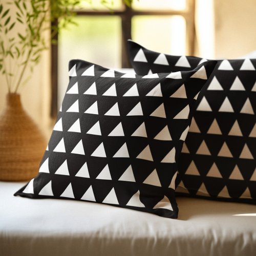 Black and White Geometric Triangle Pattern Throw Pillow