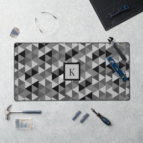 Black and White Geometric Triangles Initial Name Desk Mat