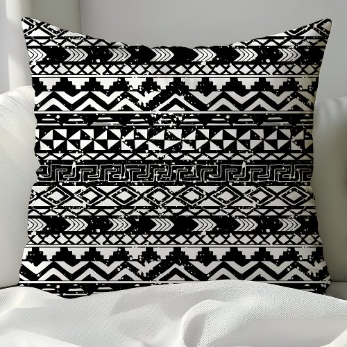 Black and White Geometric Tribal Aztec Pattern Throw Pillow