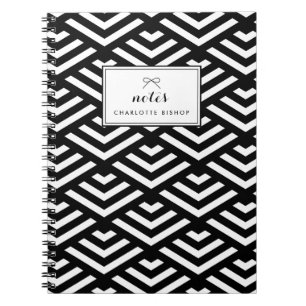 Black and White Geometric Waves Personalized Notebook