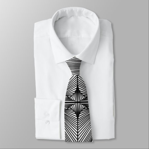 Black And White Geometric Web Line Drawing Neck Tie