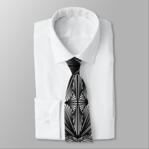 Black And White Geometric Web Line Drawing Neck Tie
