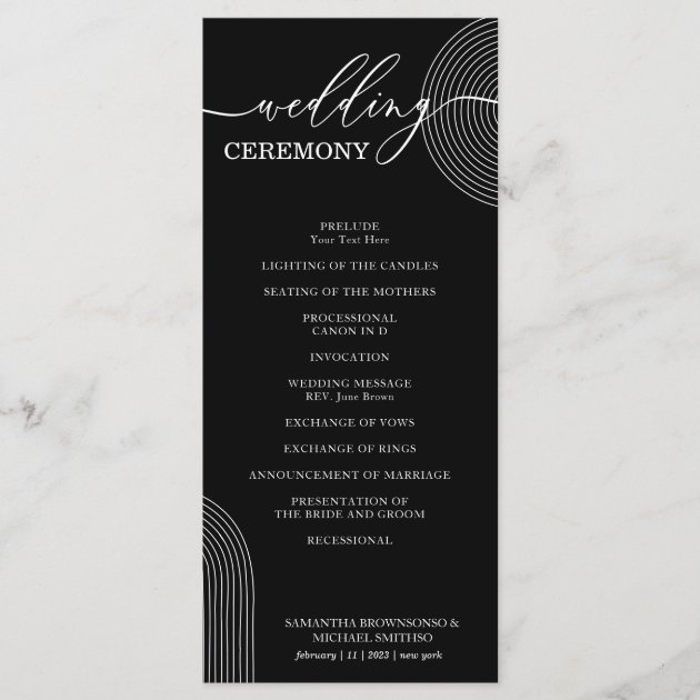 Black and White Geometric Wedding Ceremony Party Menu