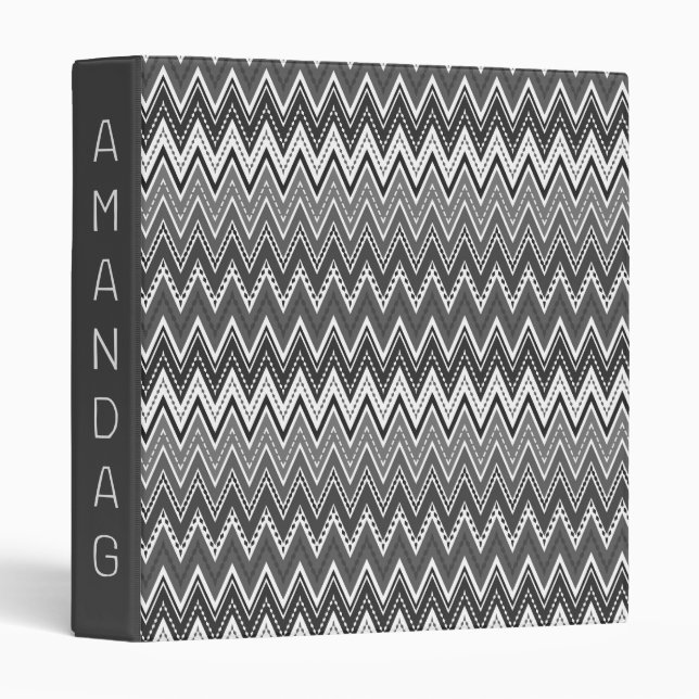 Black and white geometric zigzag pattern 3 ring binder (Front/Spine)