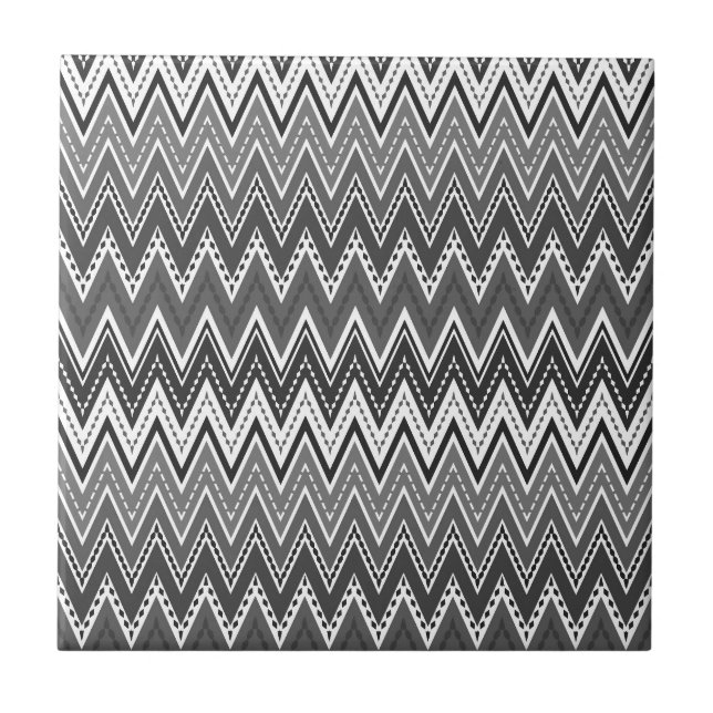 Black and white geometric zigzag pattern ceramic tile (Front)