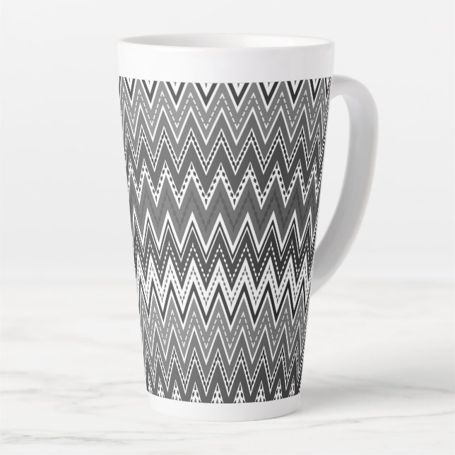 Black and white geometric zigzag pattern latte mug (Right Angle)