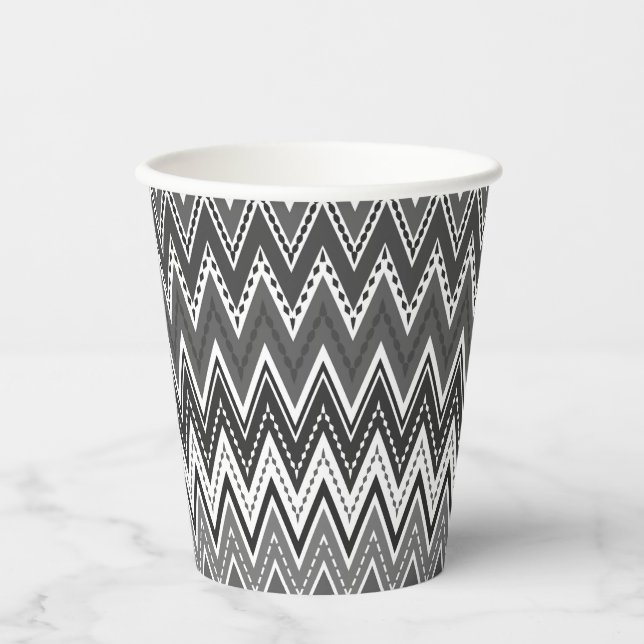 Black and white geometric zigzag pattern paper cups (Front)