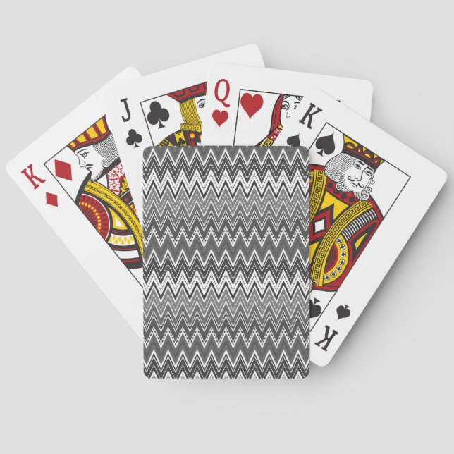 Black and white geometric zigzag pattern poker cards (Back)