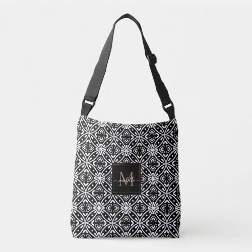 Black and White Geometrical Batik Pattern Monogram Crossbody Bag