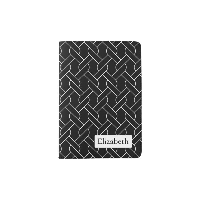 black and white geometrical pattern passport holder (Front)