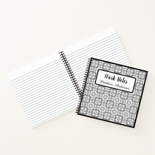 Black and White Geometrical Squares Pattern Spiral Notebook