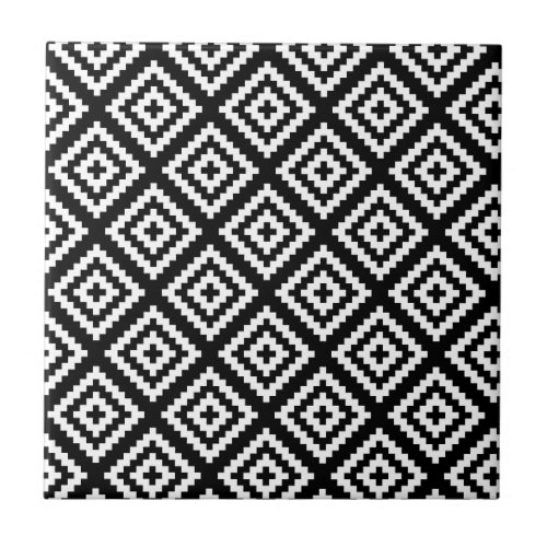 Black and White Geometrical Tribal Pattern Ceramic Tile