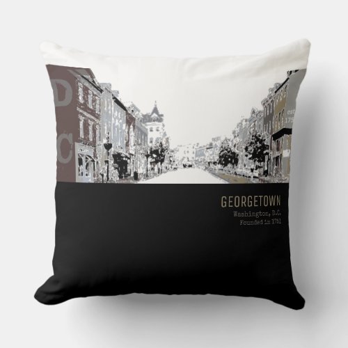 Black and White Georgetown Washington DC Throw Pillow