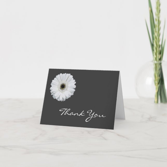 Black and White Gerbera Daisy Thank You Cards (Front)