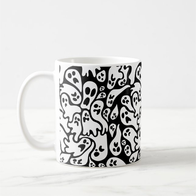 Black And White Ghost Pattern Coffee Mug (Left)