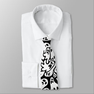 Black And White Ghost Pattern Tank Neck Tie