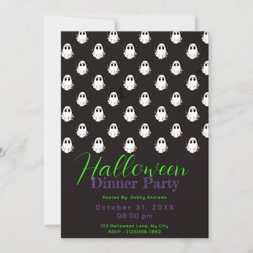 Black and White Ghosts Halloween Dinner Party Invitation