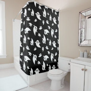 Black And White Ghosts Pattern Cute Halloween Shower Curtain