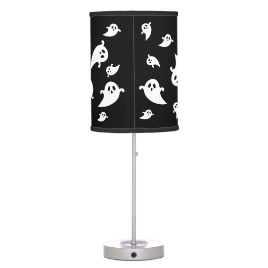 Black And White Ghosts Pattern Halloween Table Lamp (Back)
