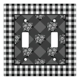 Black and White Gingham and Flowers Country Light Switch Cover