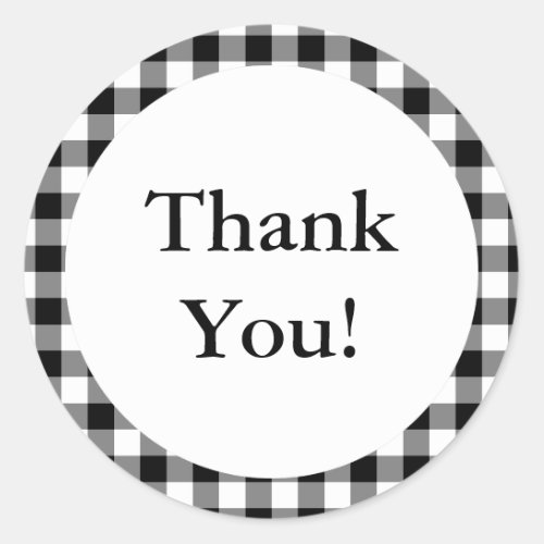 Black and White Gingham Background Thank You Classic Round Sticker