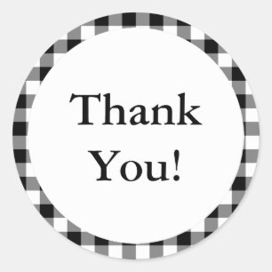 Black and White Gingham Background Thank You Classic Round Sticker