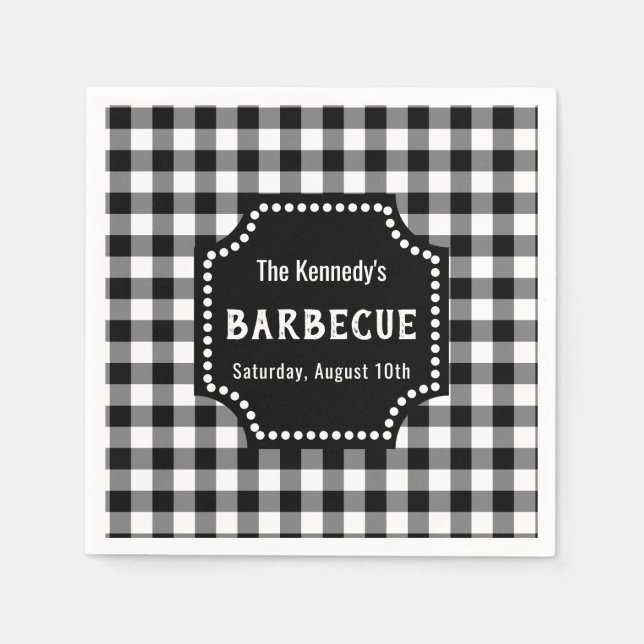 Black And White Gingham BBQ Napkins (Front)