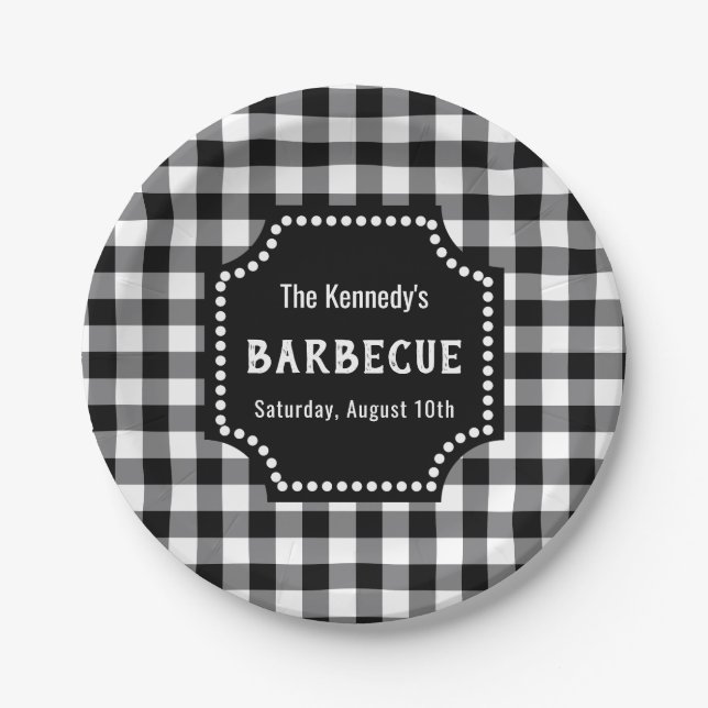 Black And White Gingham BBQ Paper Plates (Front)