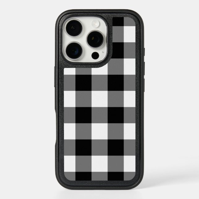 Black and White Gingham Buffalo Plaid Pattern Otterbox iPhone Case (Back)