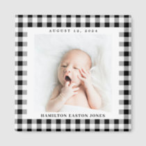 Black and White Gingham Check Baby Birthdate Magnet