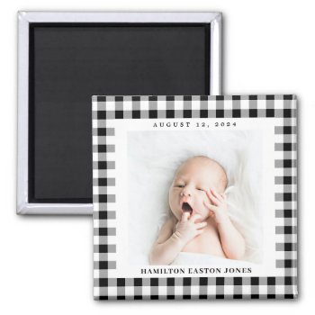 Black And White Gingham Check Baby Birthdate Magnet by 2BirdStone at Zazzle