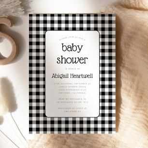 Black and White Gingham Check Baby Shower Invitation