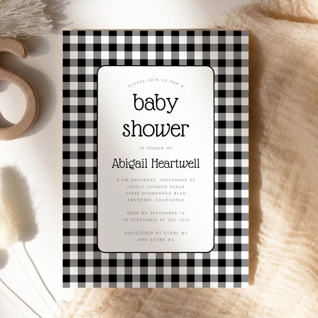 Black and White Gingham Check Baby Shower Invitation (Creator Uploaded)