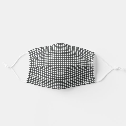 Black and White Gingham Check Pattern Adult Cloth Face Mask (Front, Unfolded)