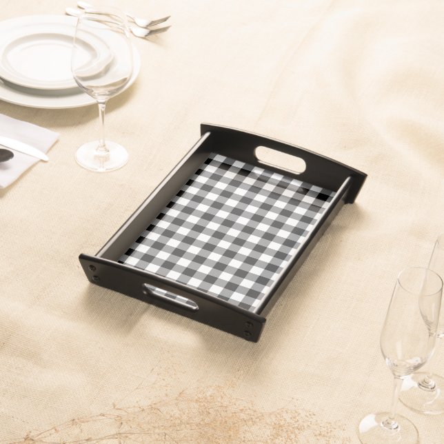 Black And White Gingham Check Pattern Serving Tray (Front)