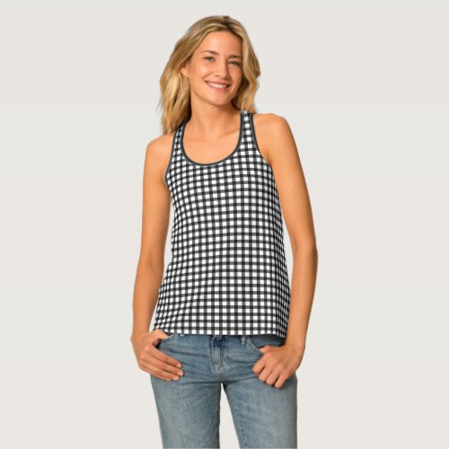 Black And White Gingham Check Pattern Tank Top