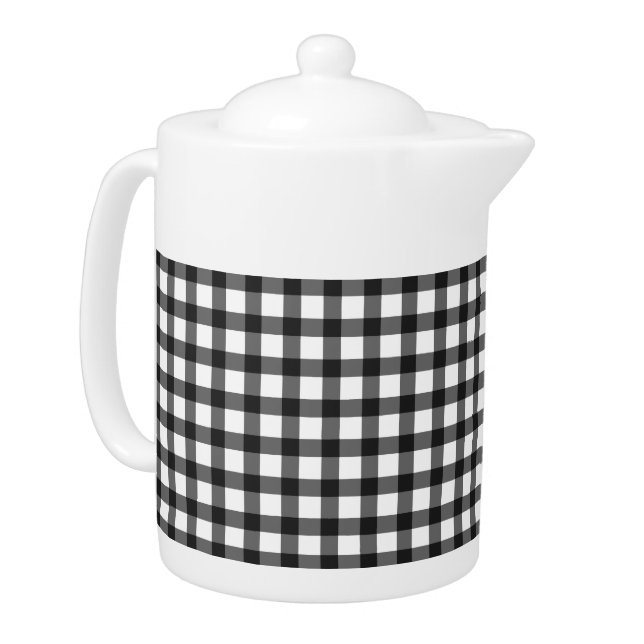 Black And White Gingham Check Pattern Teapot (Left)