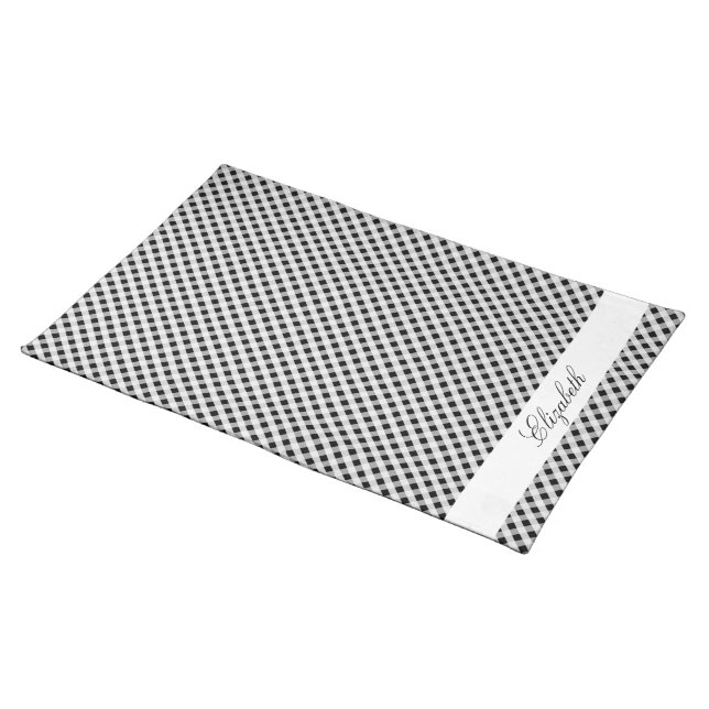 Black and White Gingham Check Plaid Pattern Placemat (On Table)