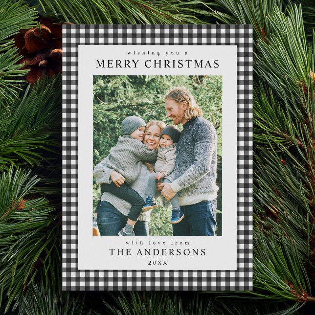 Black and White Gingham Christmas Photo Holiday Card (Creator Uploaded)