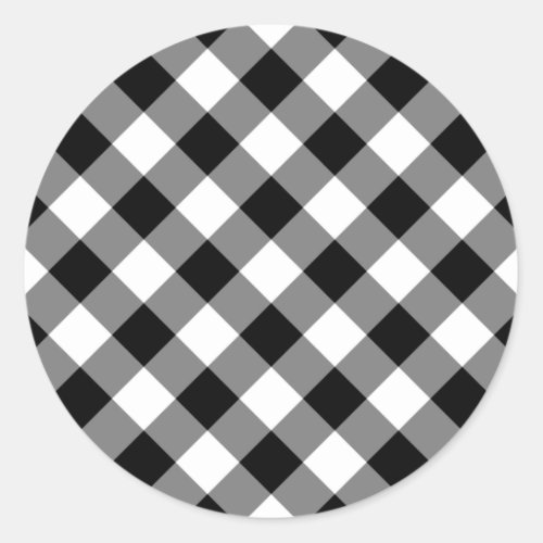 Black and White Gingham Classic Round Sticker