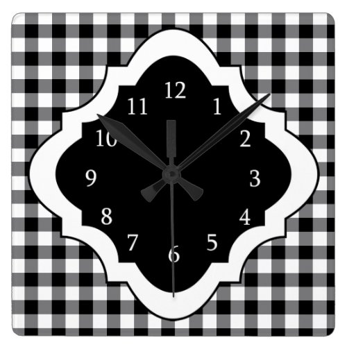 Black And White Gingham Country Square Wall Clock