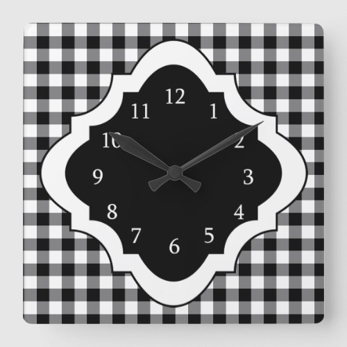Black And White Gingham Country Square Wall Clock