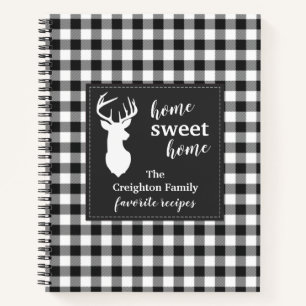 Black and White Gingham Family Holiday Recipes Notebook