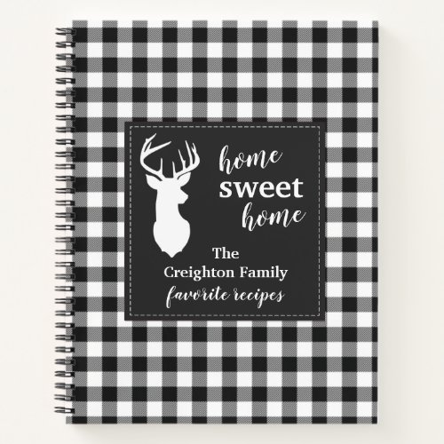 Black and White Gingham Family Holiday Recipes Notebook