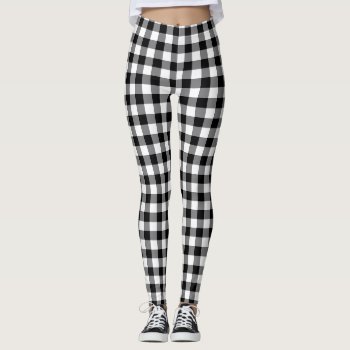 Black And White Gingham Leggings by InTrendPatterns at Zazzle
