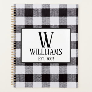 Black and white gingham Monogram Family Name Year  Planner