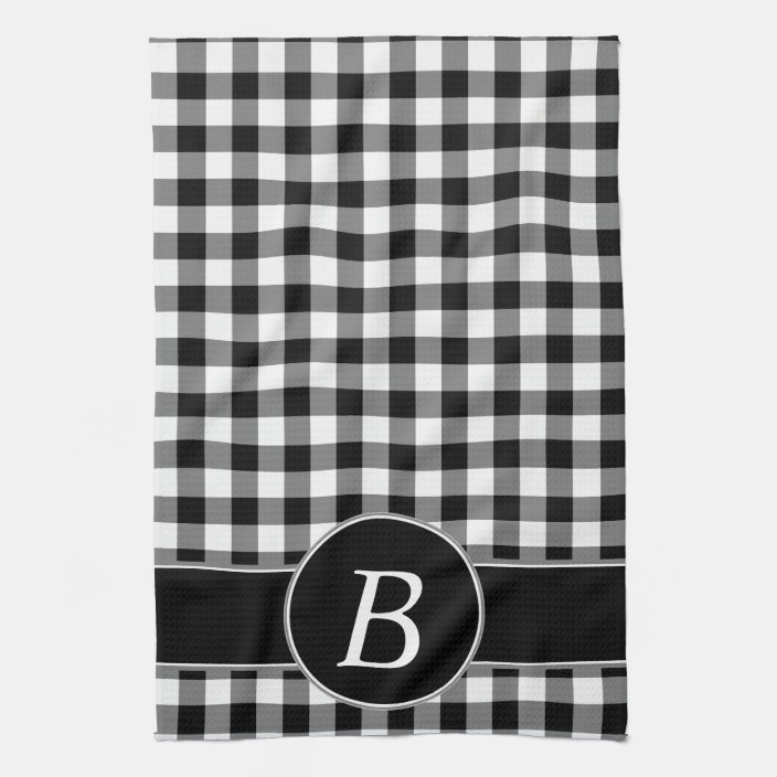 Black and White Gingham Monogram Kitchen Towel