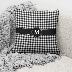 Black And White Gingham Monogram Throw Pillow