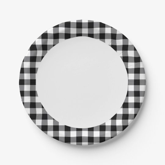 Black And White Gingham Paper Plate